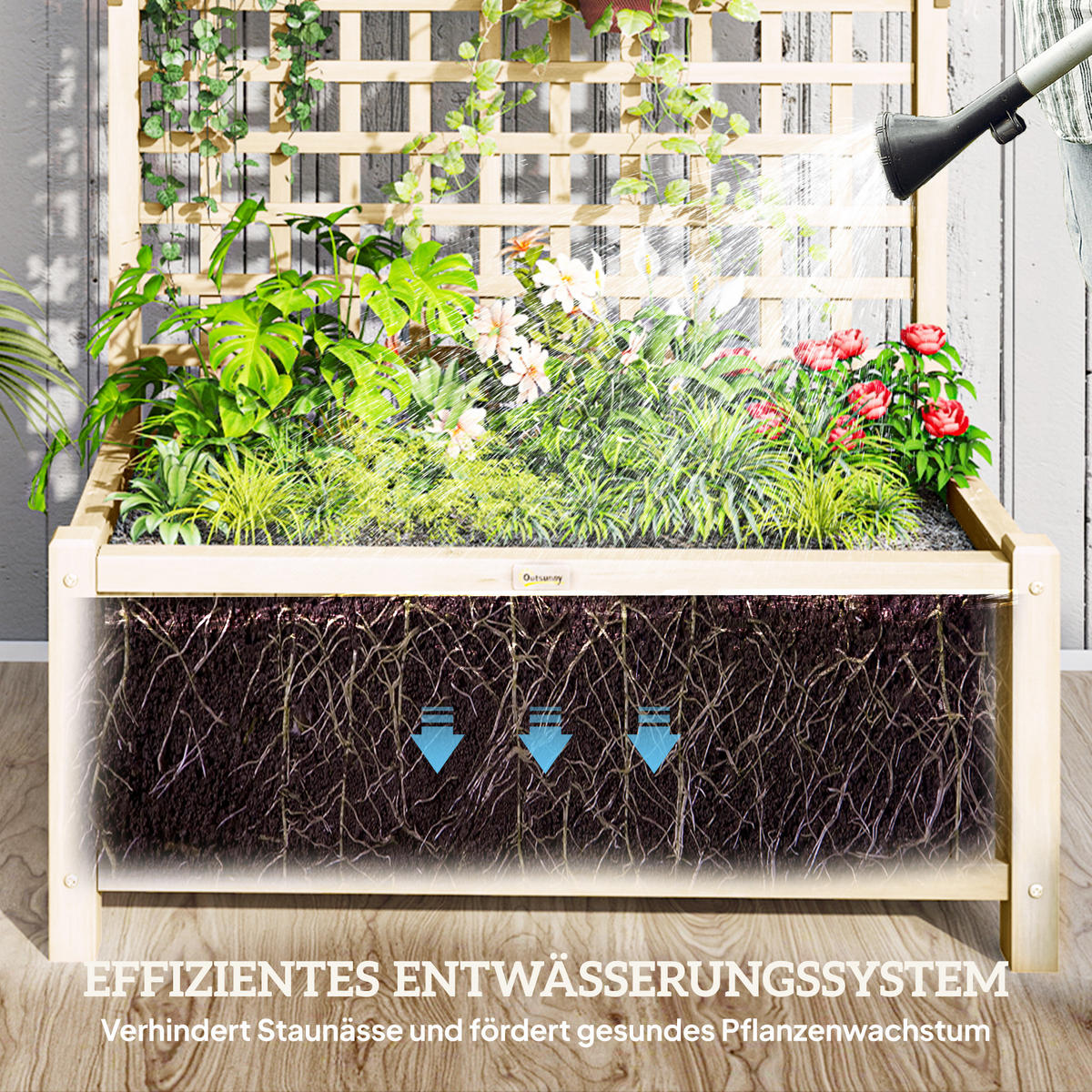 HOCHBEET Pflanzkasten mit Rankgitter, Holz - Naturfarben, Holz (45/183/90cm) - Outsunny