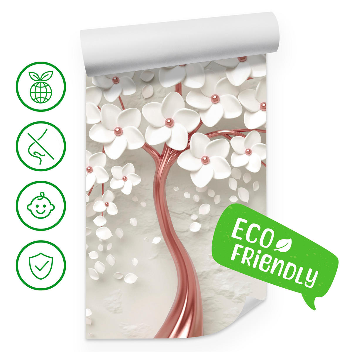 FOTOTAPETE für Schlafzimmer Perlmutt Blumen Abstract Baum 250x175 - Beige/Rosa, Papier (250/175cm) - Muralo