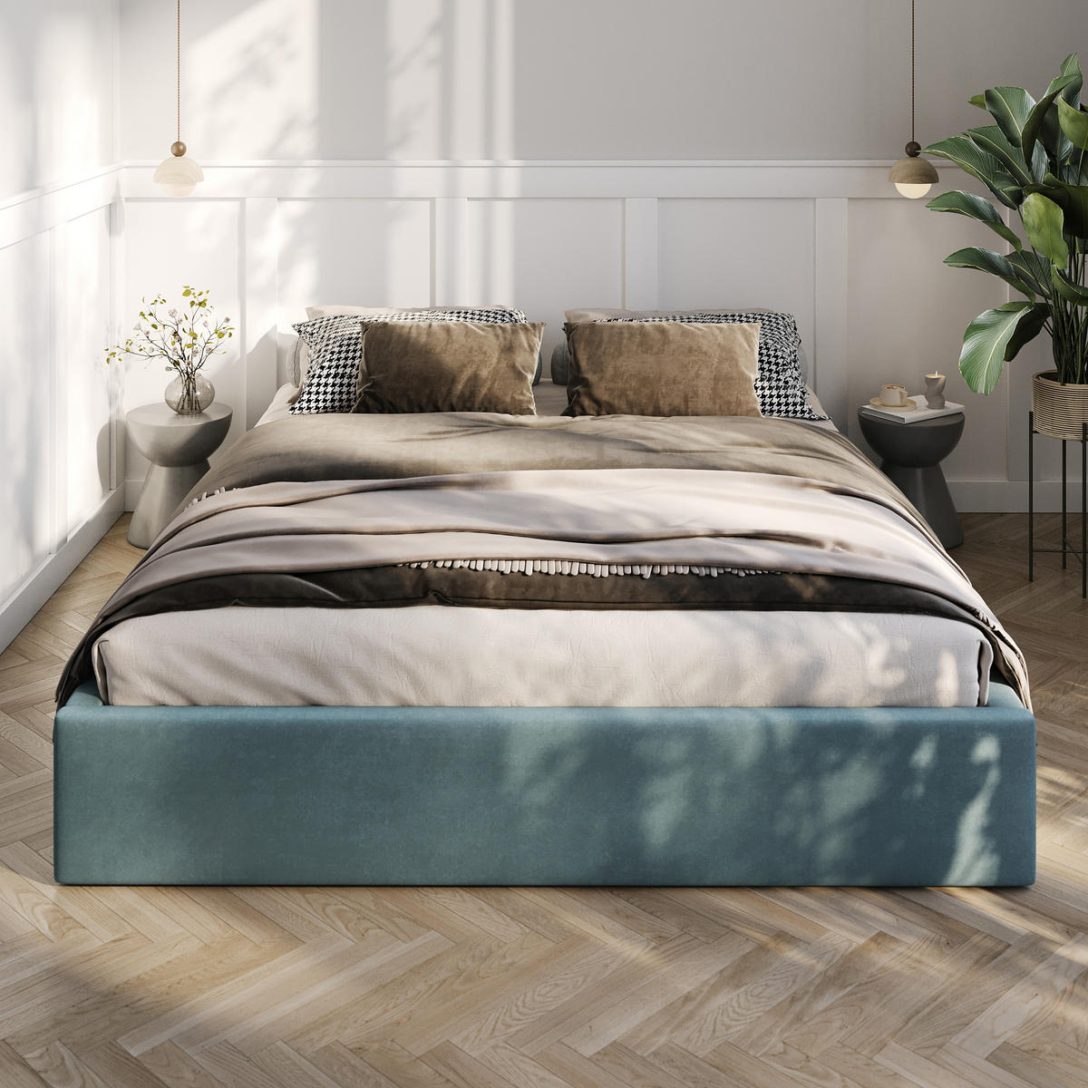 POLSTERBETT 160x200cm Bett mit Stauraum Lattenrost Meerfarbe - Blau, Holz/Holzwerkstoff (160/200cm) - Muralo