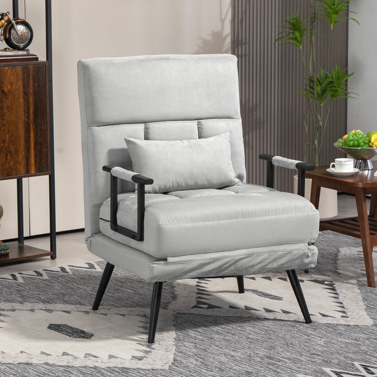 SCHLAFSESSEL 3-in-1 DE-14564 5-fach verstellbar mit Samtbezug Grau - Grau, Metall (71/97/71cm) - ComfortXL