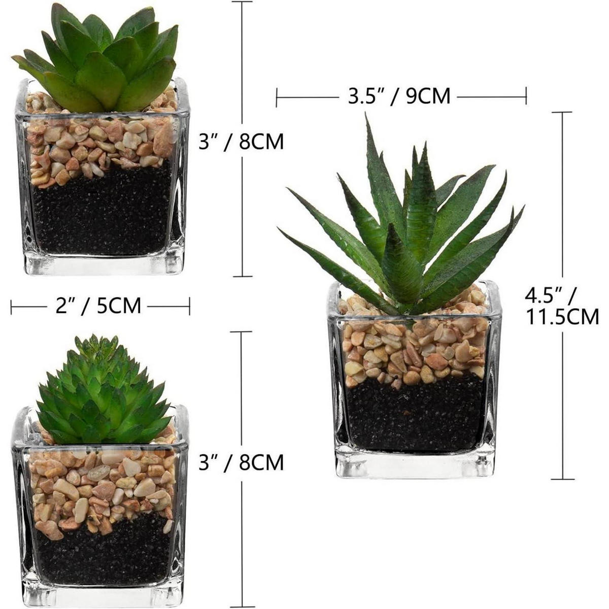 KUNSTPFLANZE 3er Set im Glastopf Höhe 10.5cm - Multicolor, Glas (8cm)