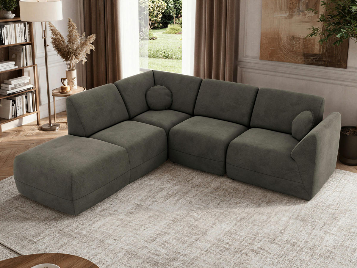 ROHOVÁ SEDAČKA NOARA 5M L Tmavě šedá Samet - Vlevo - černá/tmavě šedá, textil/plast (244/267cm) - MKS