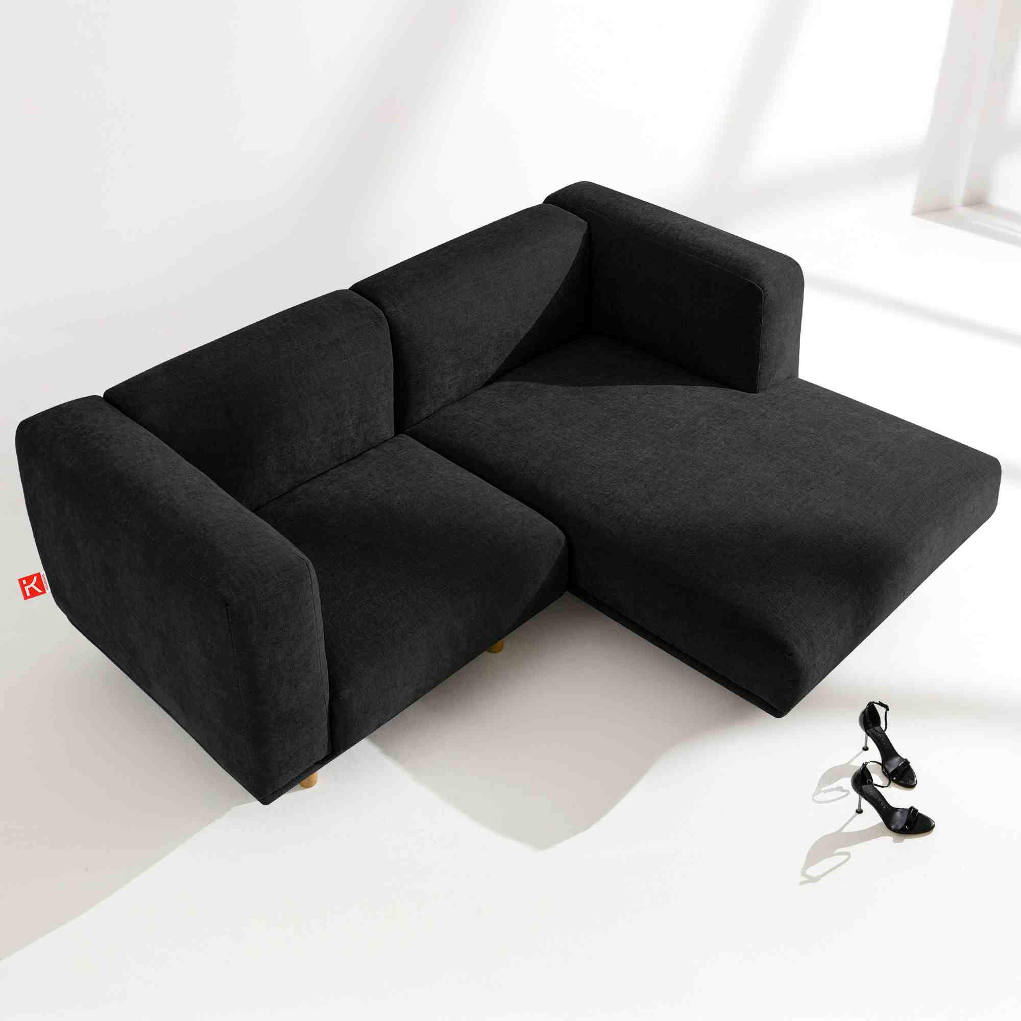 ECKSOFA-RECHTS FOSERO, Chenille-Stoff - Anthrazit/Buchefarben, Holz/Holzwerkstoff (204/155cm) - KONSIMO®