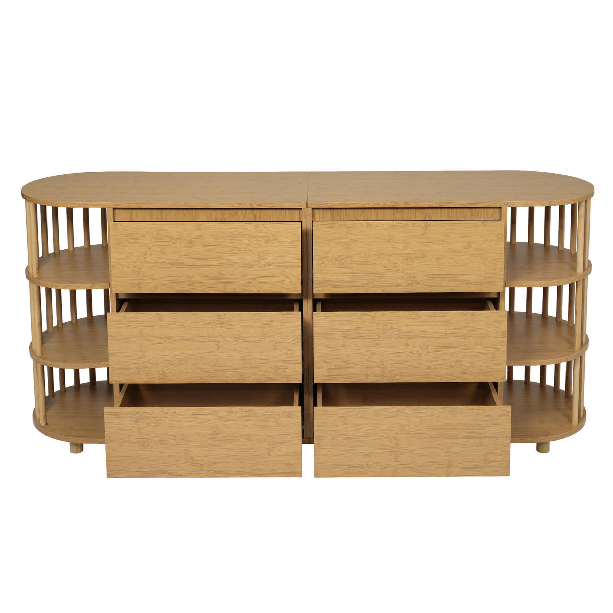 KOMMODE DE-37498 160/40/75 cm mit Säulen und Bambus-Regalen Eiche - Eichefarben, Holzwerkstoff (160/75/40cm) - ComfortXL