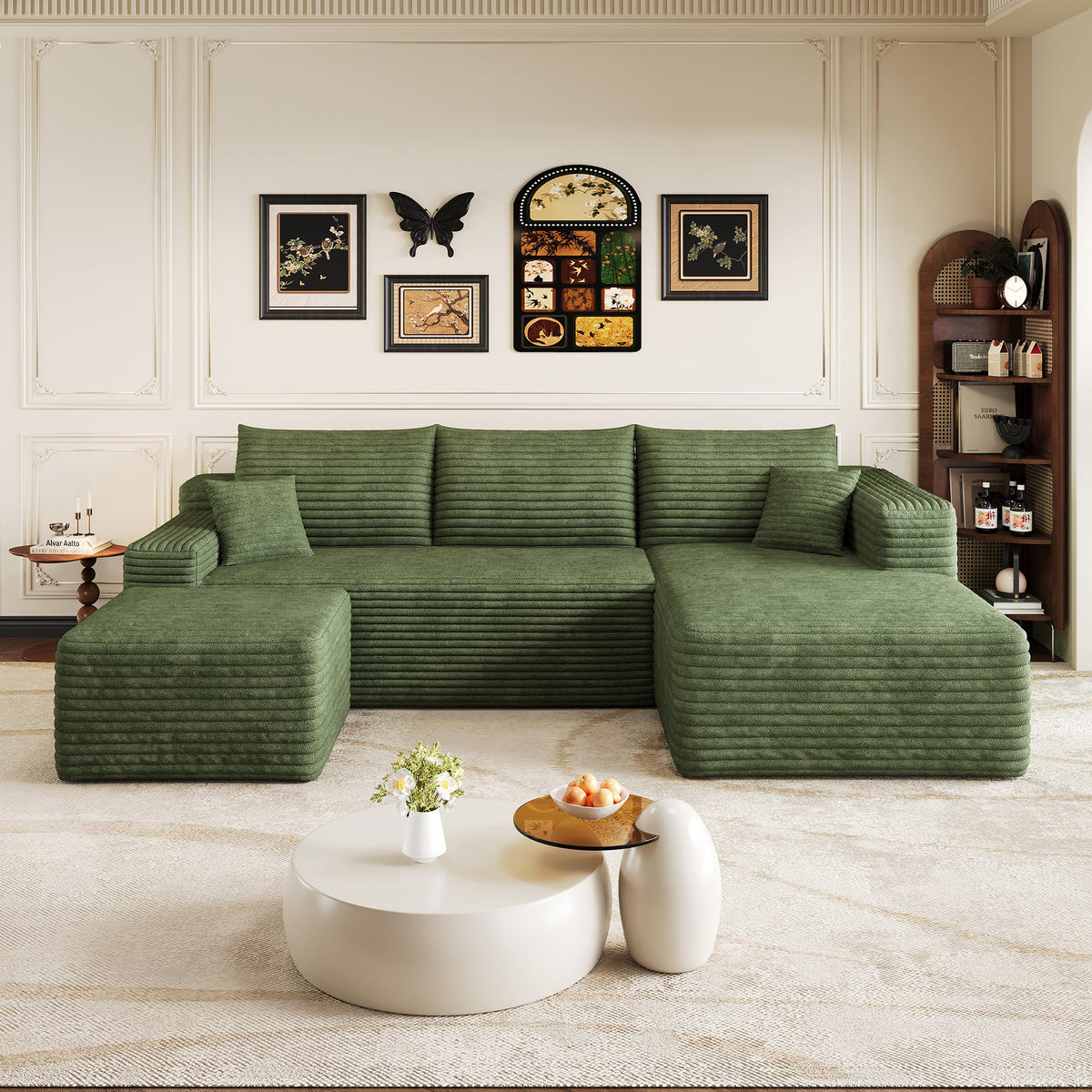 WOHNLANDSCHAFT Cord Grün Ohne Montage - Grün, Textil (241/58/151cm) - WISHDOR