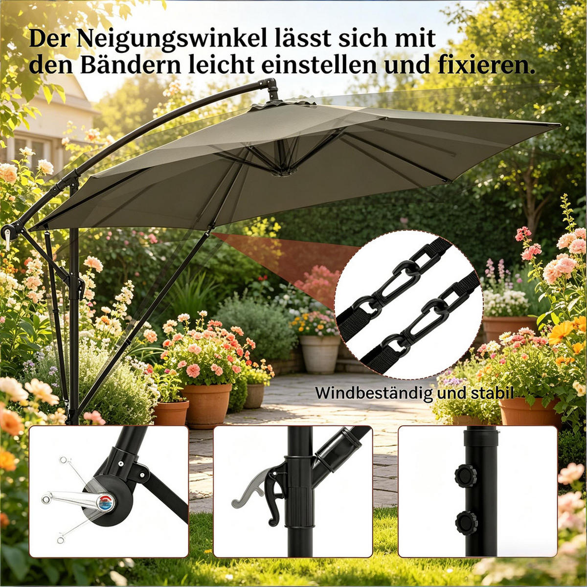 SONNENSCHIRM Metall Polyester 310x310cm Dunkelgrau - Dunkelgrau, Textil (100/310cm) - Raelunyi