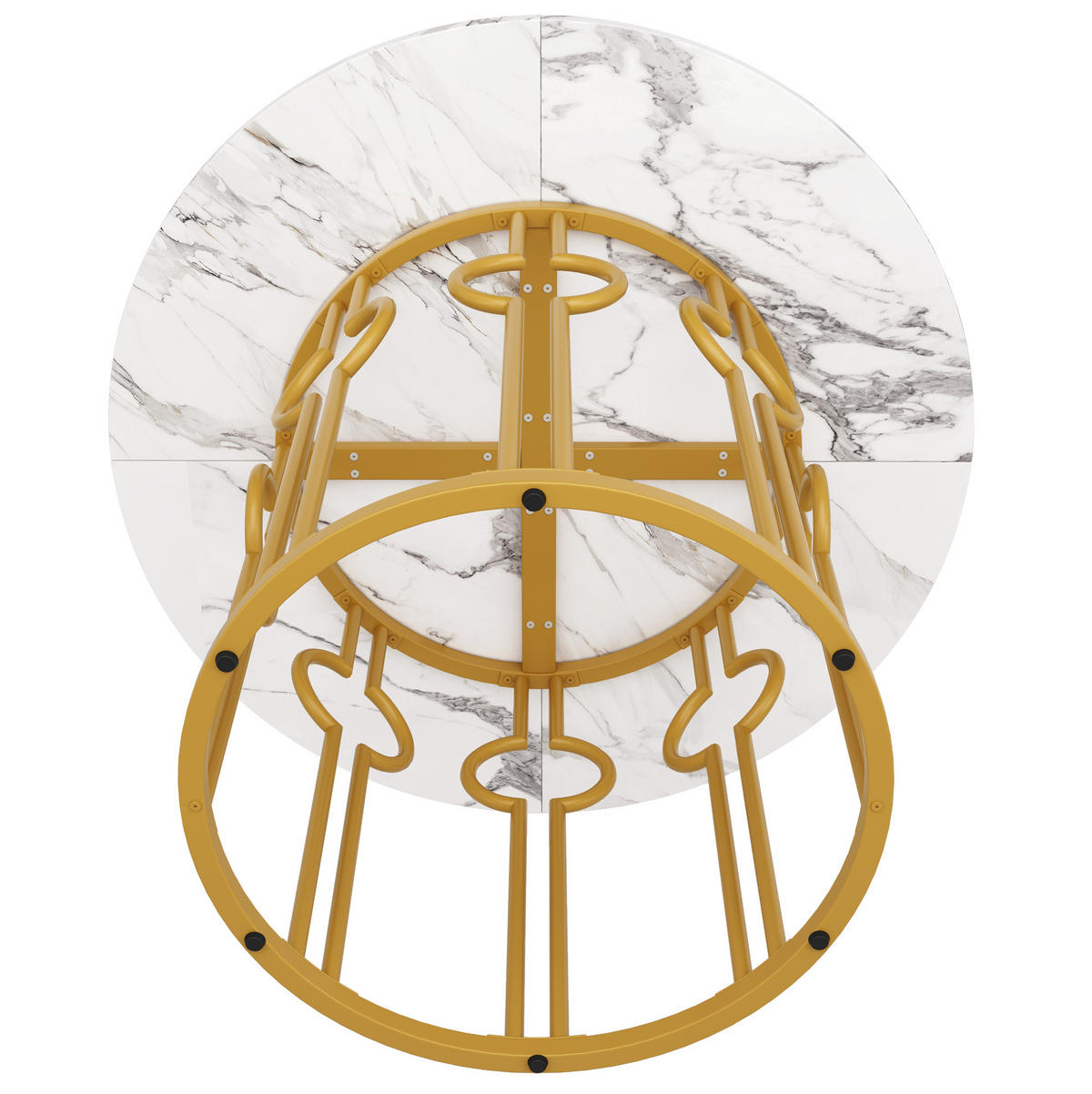ESSTISCH 100/100/76 cm Weiß Gold runder Tisch aus MDF mit Metallbeinen - Goldfarben, Holzwerkstoff (100/100/76cm) - OKWISH