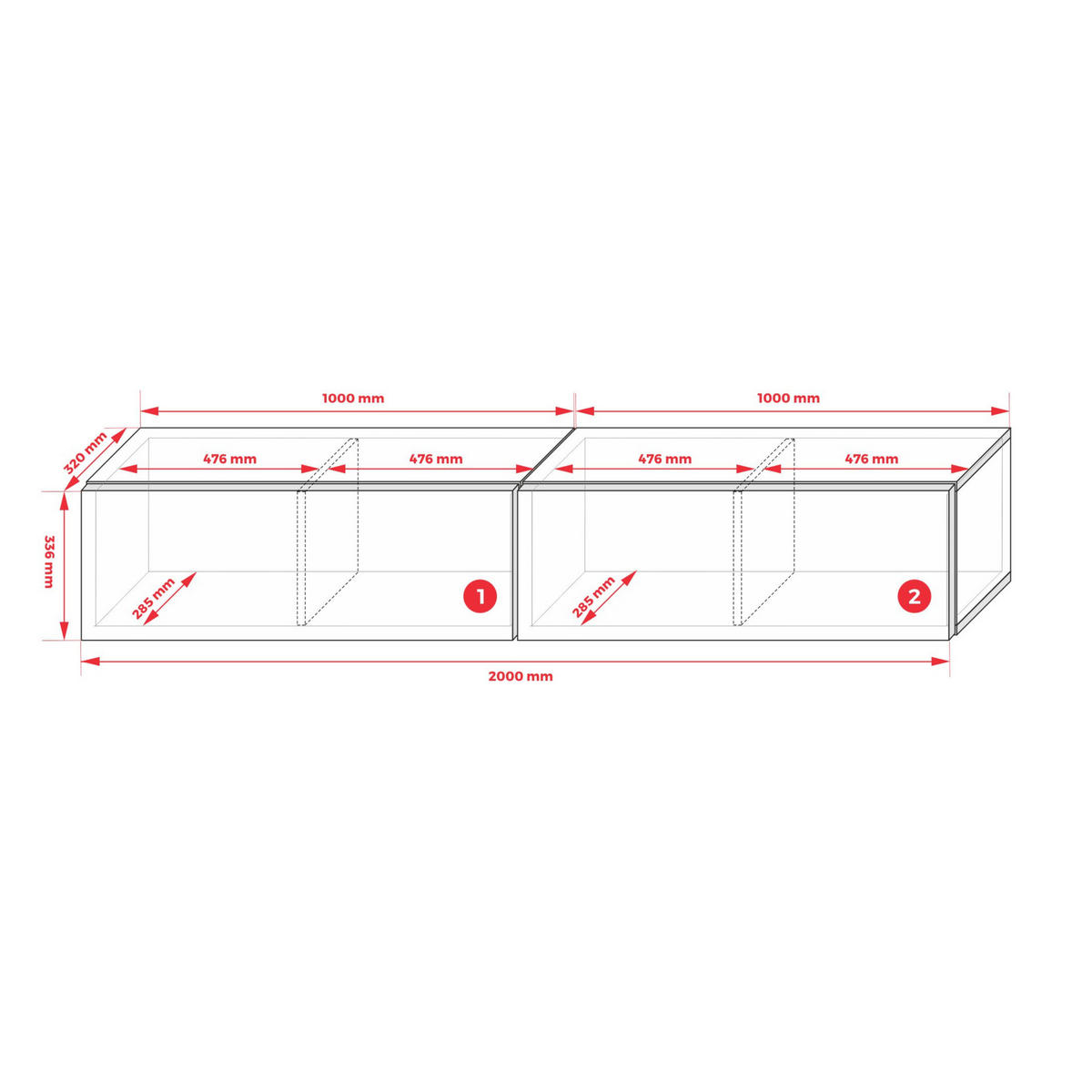 TV-SCHRANK : Ziegelrot, 200 (2 x 100) x 34 x 32 cm - Rot, Holzwerkstoff (200/34/32cm) - 3XE LIVING