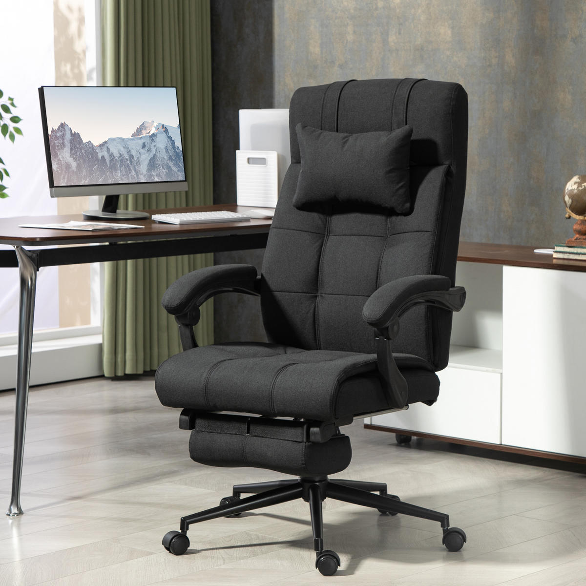 BÜROSTUHL Drehstuhl Höhenverstellbar Schreibtischstuhl mit Fußstütze Schwarz - Schwarz, Kunststoff (66/120/76cm) - Vinsetto