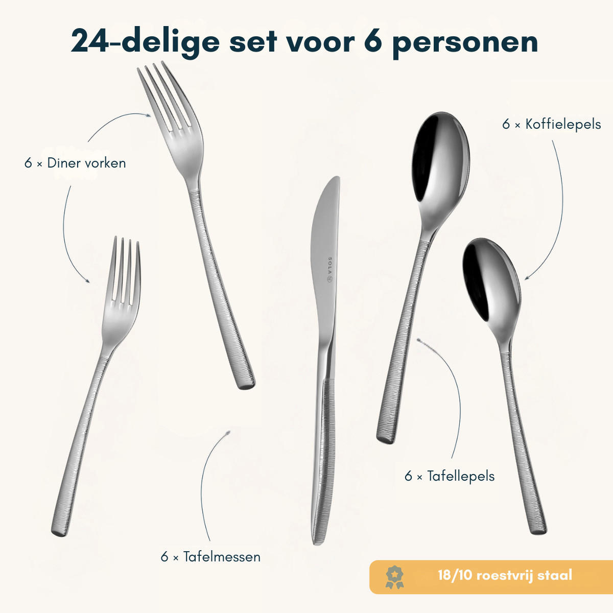 BESTECKSET Hermitage - 18/10 Edelstahl - 24-teilig / 6 Personen - Silberfarben, Metall - Sola