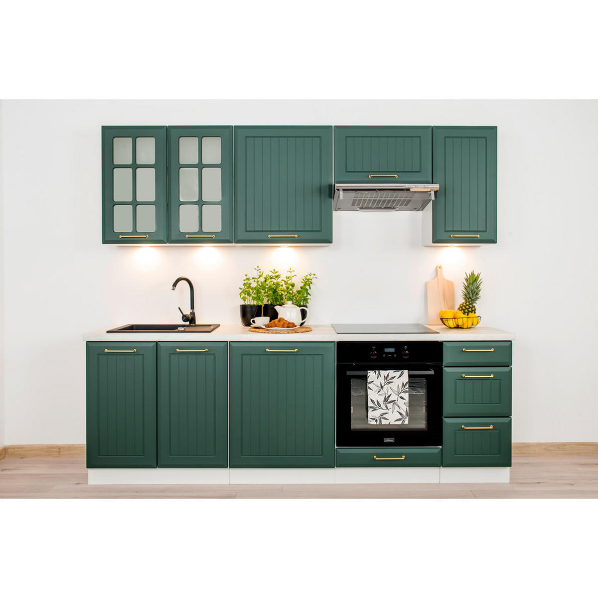 KÜCHENZEILE 240 cm - IRMA KS2-G240 - in Grün / Matt - Goldfarben/Grün, Holz/Holzwerkstoff (240/52.4/213.3cm) - Royal24_Markt