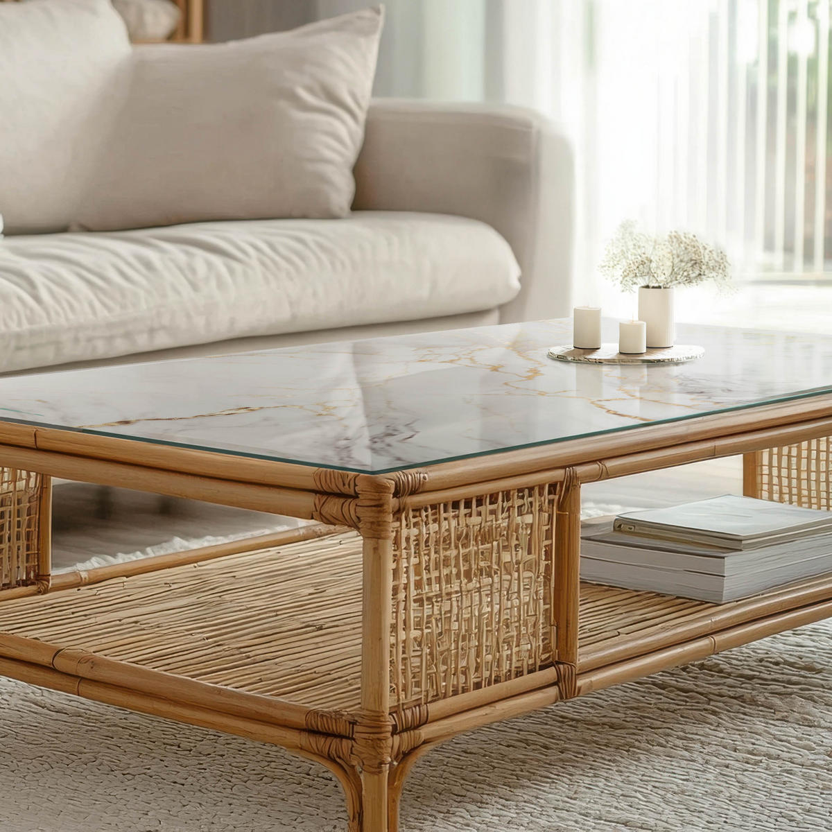 TISCHPLATTE 80x60 cm Eleganter Marmor mit Adern - Goldfarben/Weiß, Glas (80/60/0.4cm) - TULUP