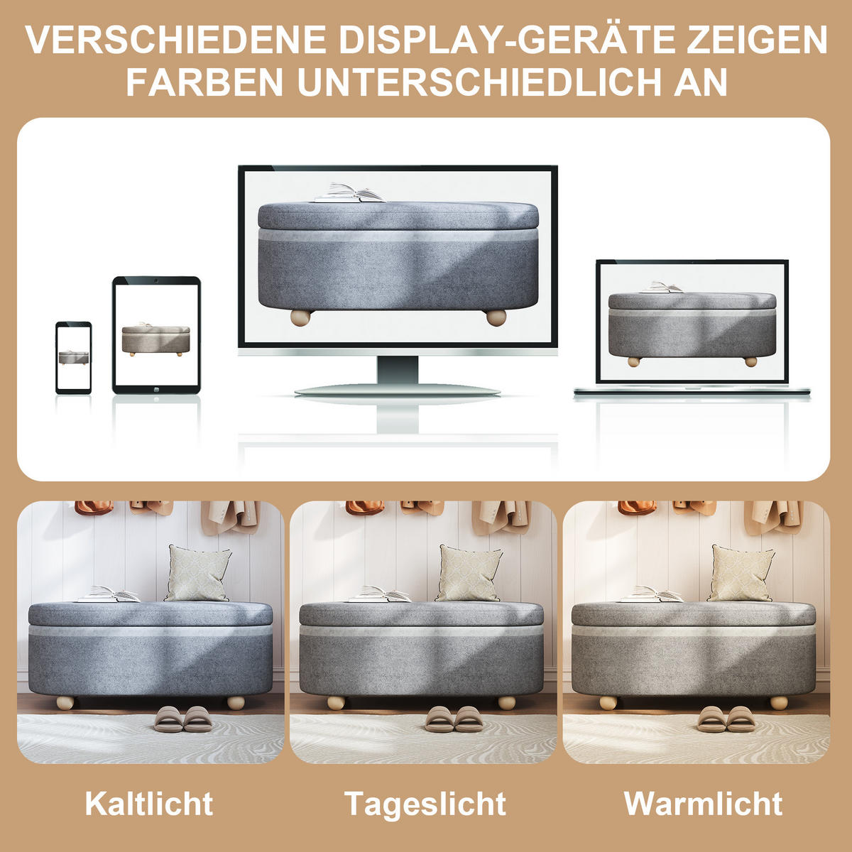 SITZBANK, Stauraum, Fleece, Holzbeine, Grau, 110x41x47cm - Grau, Textil (41/47/110cm) - FLIEKS