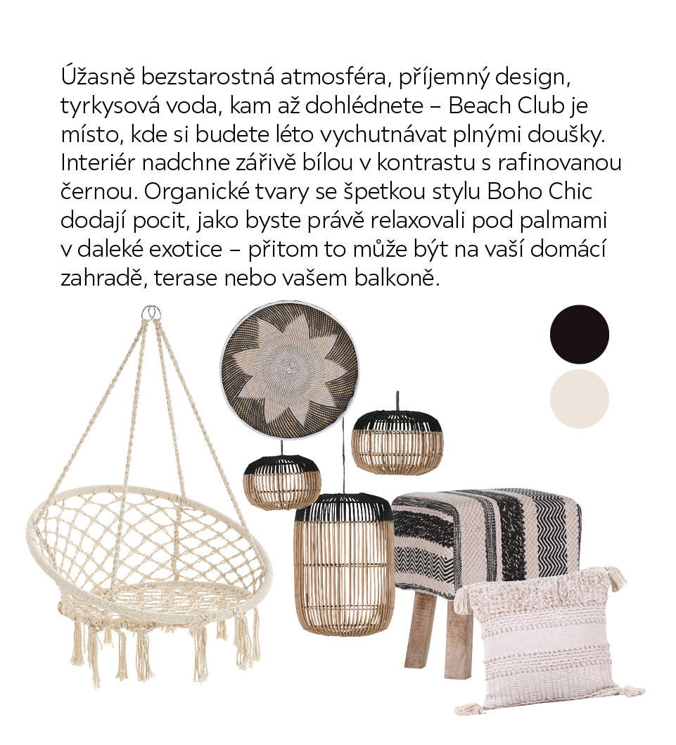 Koláž produktů ve stylu Beach club