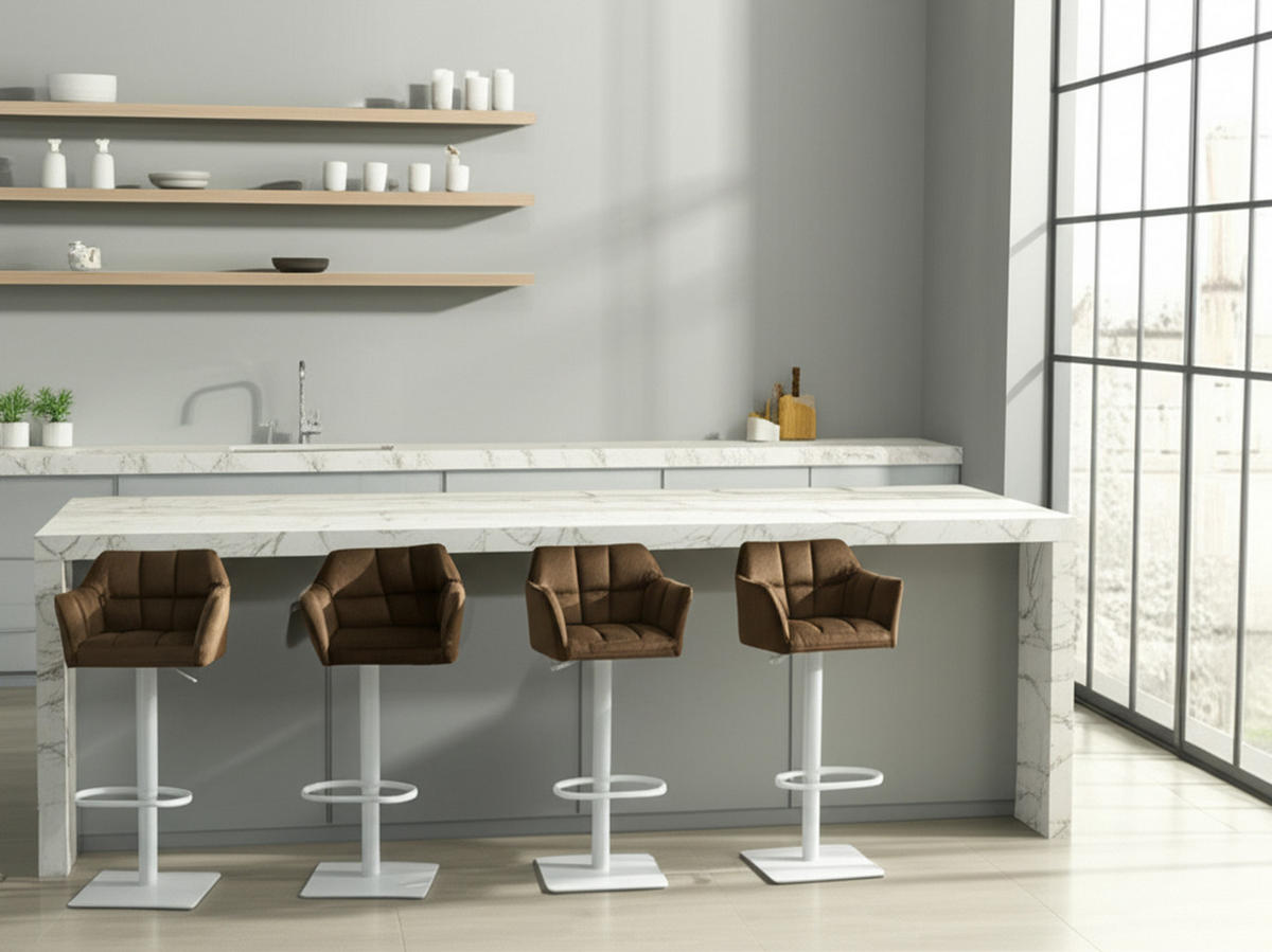 BARHOCKER Damaskus W Samt braun - Braun/Weiß, Textil/Metall (64/110/48cm) - TPFLiving