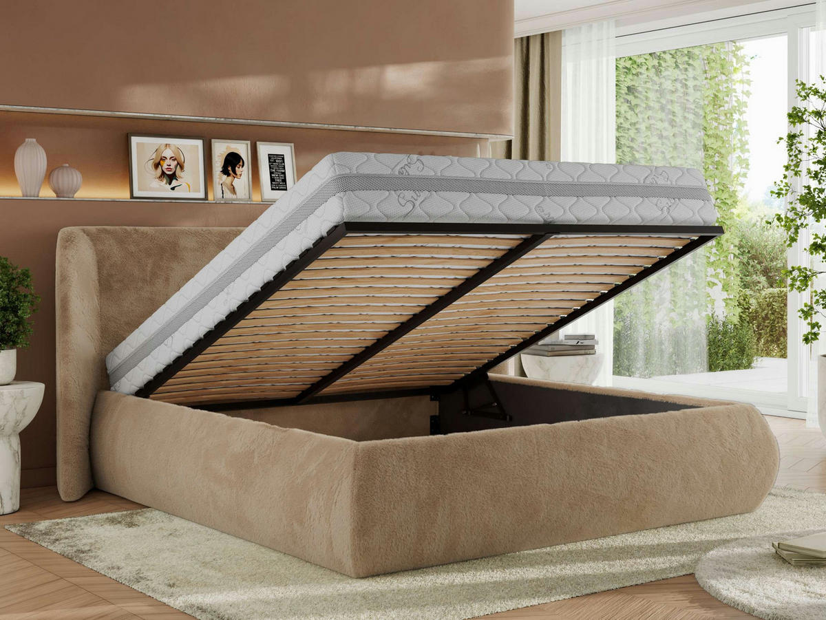 POLSTERBETT CAELA CLASSIC 200/200 - Beige Plüsch - Multipocket-Matratze - Beige, Textil (200/200cm) - MKS