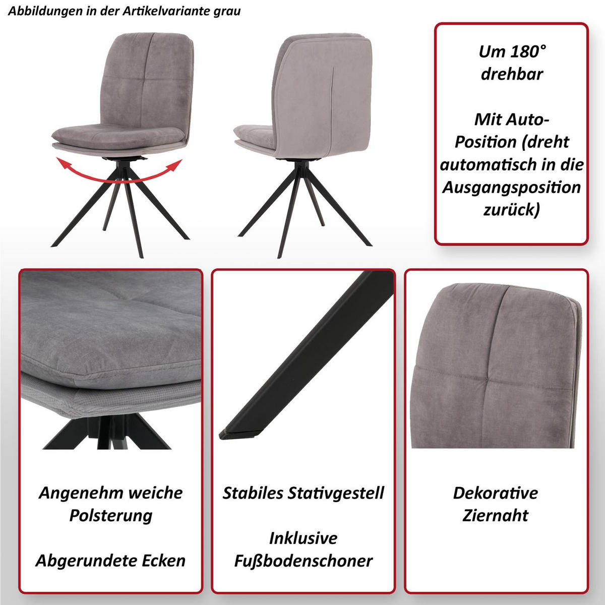 ESSZIMMERSTUHL Anthrazit 6er-Set - Anthrazit, Textil (47/90/56cm) - MCW