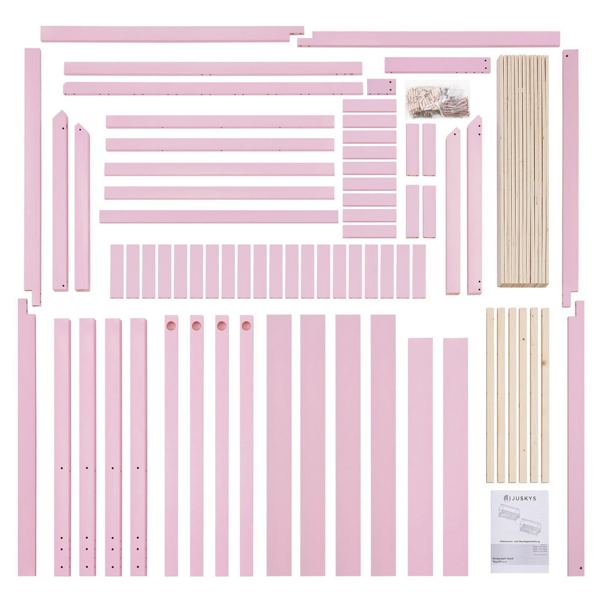 KINDERBETT Marli rosa 90x200 cm - Rosa, Holz (90/200cm) - Juskys
