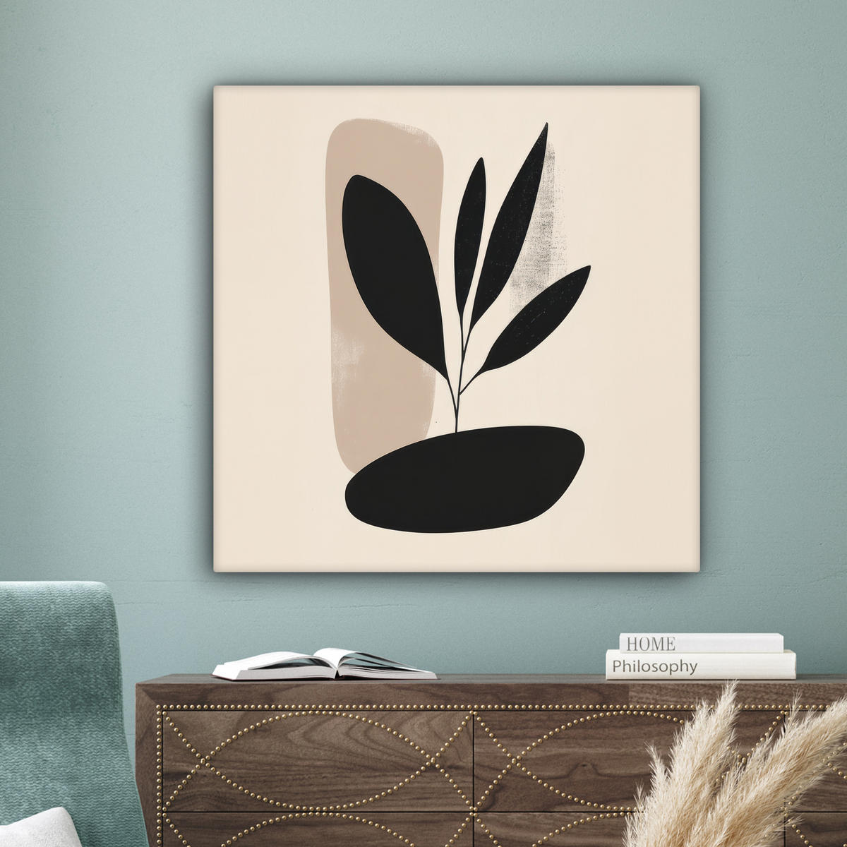 LEINWANDBILD Pflanze - Beige - Japanisch Deko Groß 90x90 cm - Schwarz, Textil (90/90cm) - MuchoWow