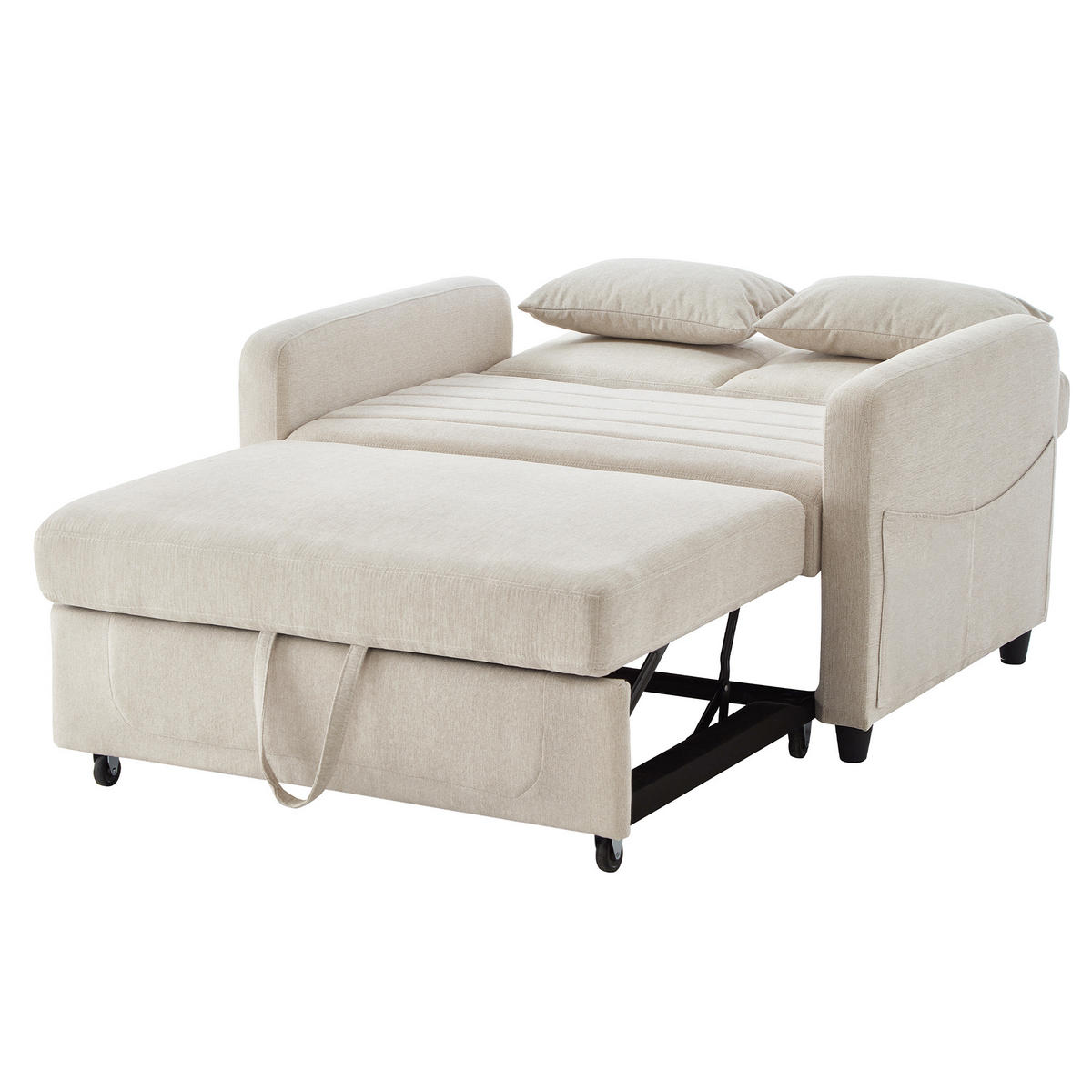 SOFA mit Schlaffunktion Zweisitzer Ausziehbar mit 3-stufig verstellbarer Rückenlehne PU Antik Schwarz 156/100 cm - Beige, Kunststoff (114/82.5/77cm) - OKWISH