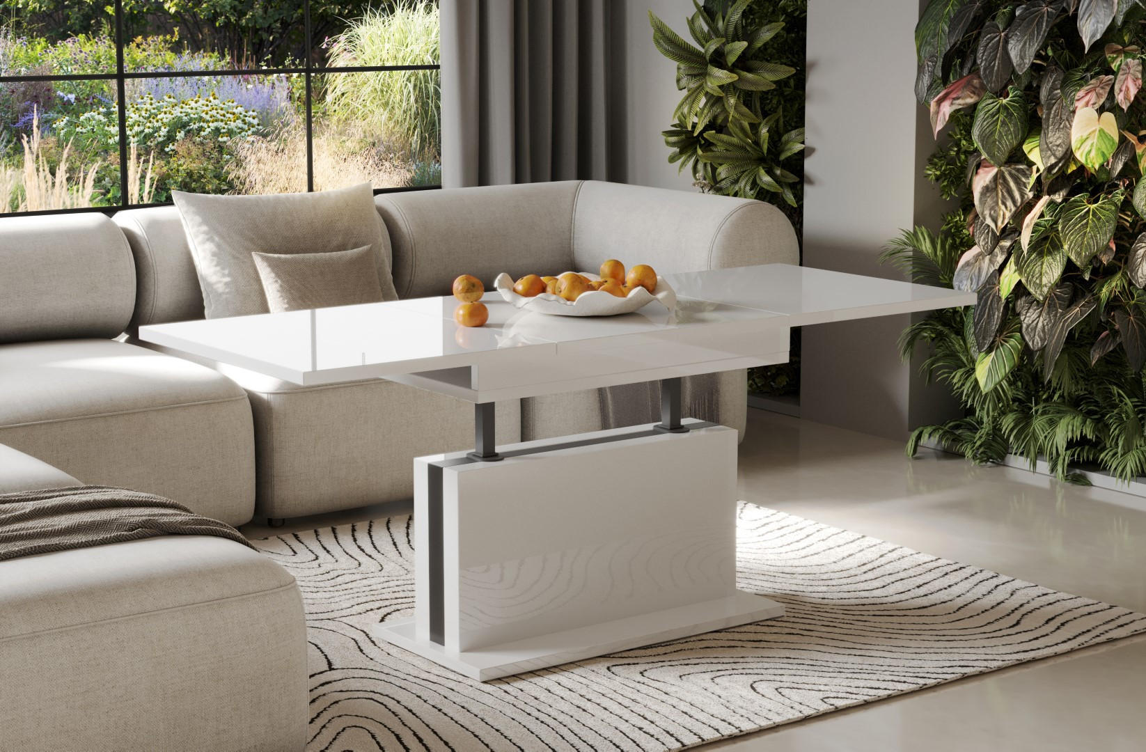COUCHTISCH Solaris höhenverstellbar ausziehbar - Weiß Hochglanz, Holzwerkstoff (110/65/58cm) - Endo-Moebel