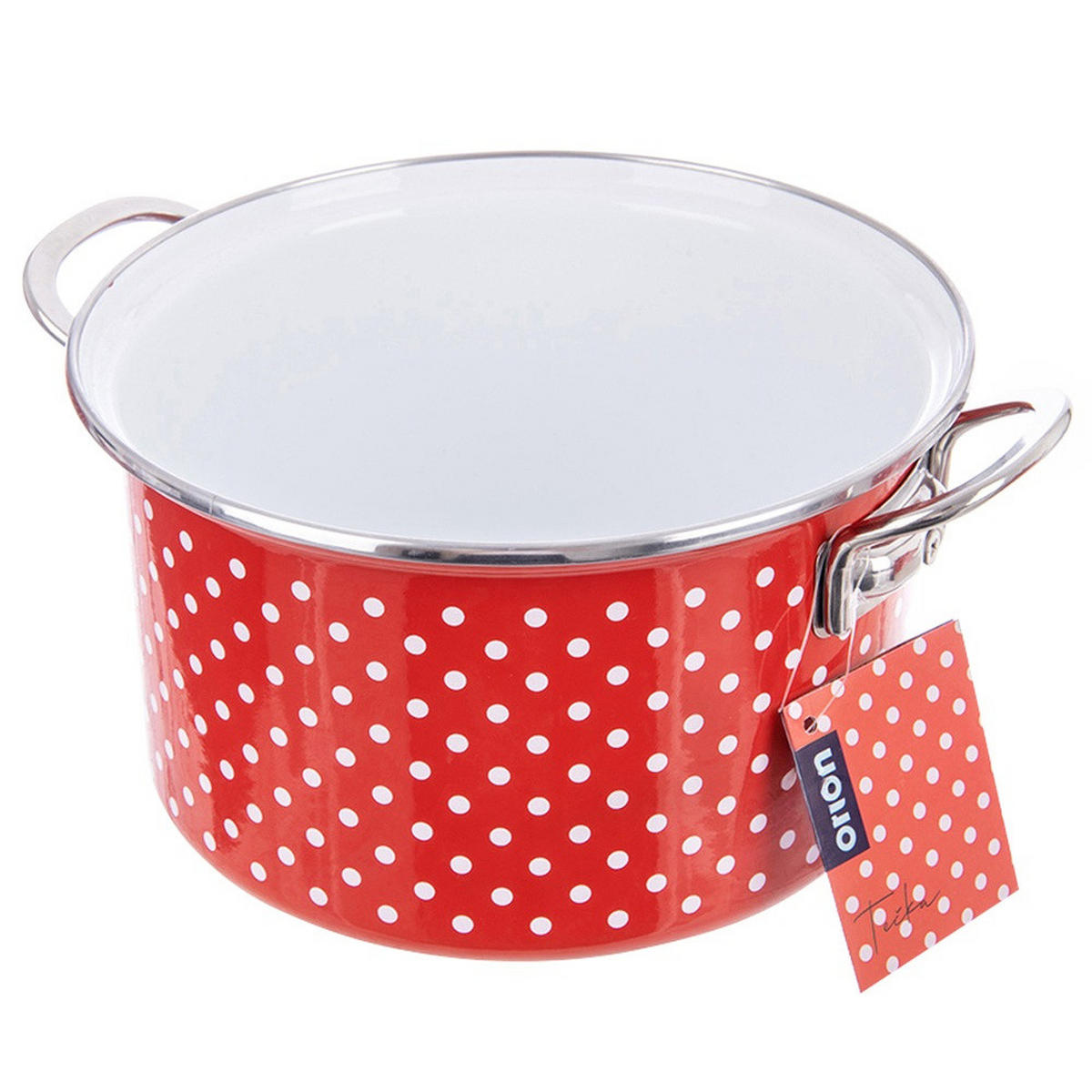 EMAILLIERTOPF Tecka mit weißen Punkten rot - Rot, Metall (22cm) - Orion 