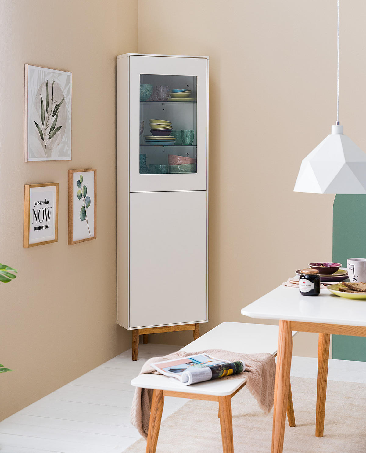 ECKVITRINE - Weiß / Eiche - Eichefarben/Weiß, Holzwerkstoff (55/190/48cm) - home24