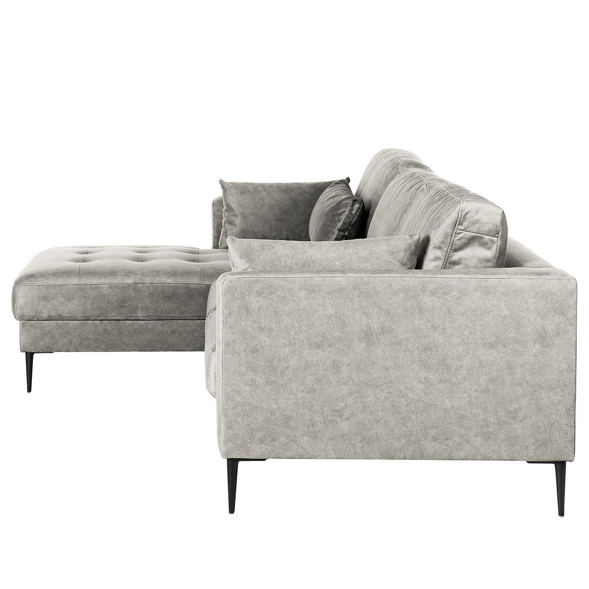 ECKSOFA mit Longchair - Hellgrau, Textil/Metall (275/168cm) - home24