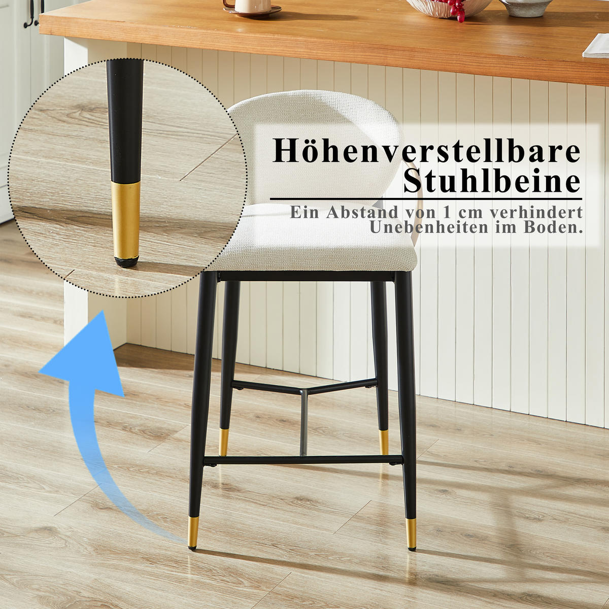 BARSTOL 2-PACK i Chenille i Beige, Svart och Guld, med Ryggstöd och Höjdjustering - Beige, Textil (52/87/57cm) - Urban Meuble