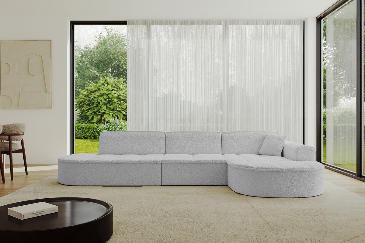 ECKSOFA Ottomane Rechts TARO-L2 - 328x171x79,5 cm Hellgrau - Hellgrau, Holzwerkstoff/Textil (328/171cm) - ALTDECOR