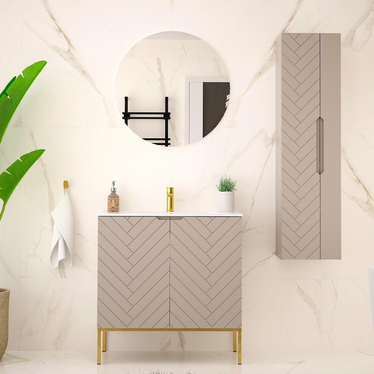 BADMÖBEL 80cm Daria 2er-Set Kaschmir - Beige, Holzwerkstoff (80/82/45.8cm) - Petits-meubles