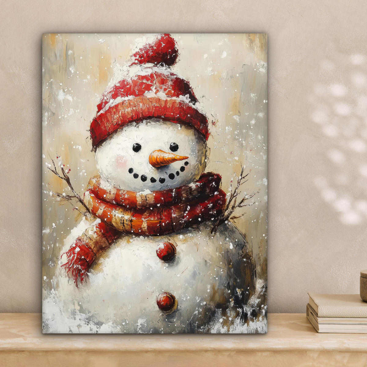 LEINWANDBILD Schneemann - Winter - Schnee - Beige 30x40 cm - Weiß, Textil (30/40cm) - MuchoWow