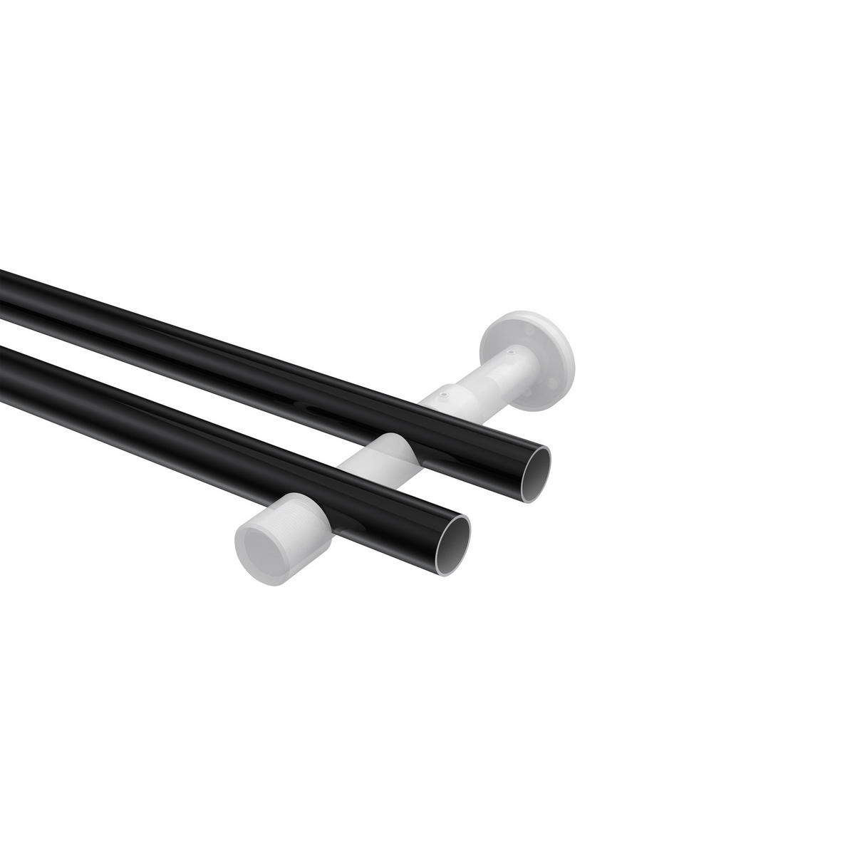 GARDINENSTANGEN-SET Prestige Mavell 280 cm (geteilt in 2 x 140 cm), 2-läufig (ohne Ringe), 20 mm Ø Schwarz - Chromfarben/Schwarz, Metall (280cm) - INTERDECO