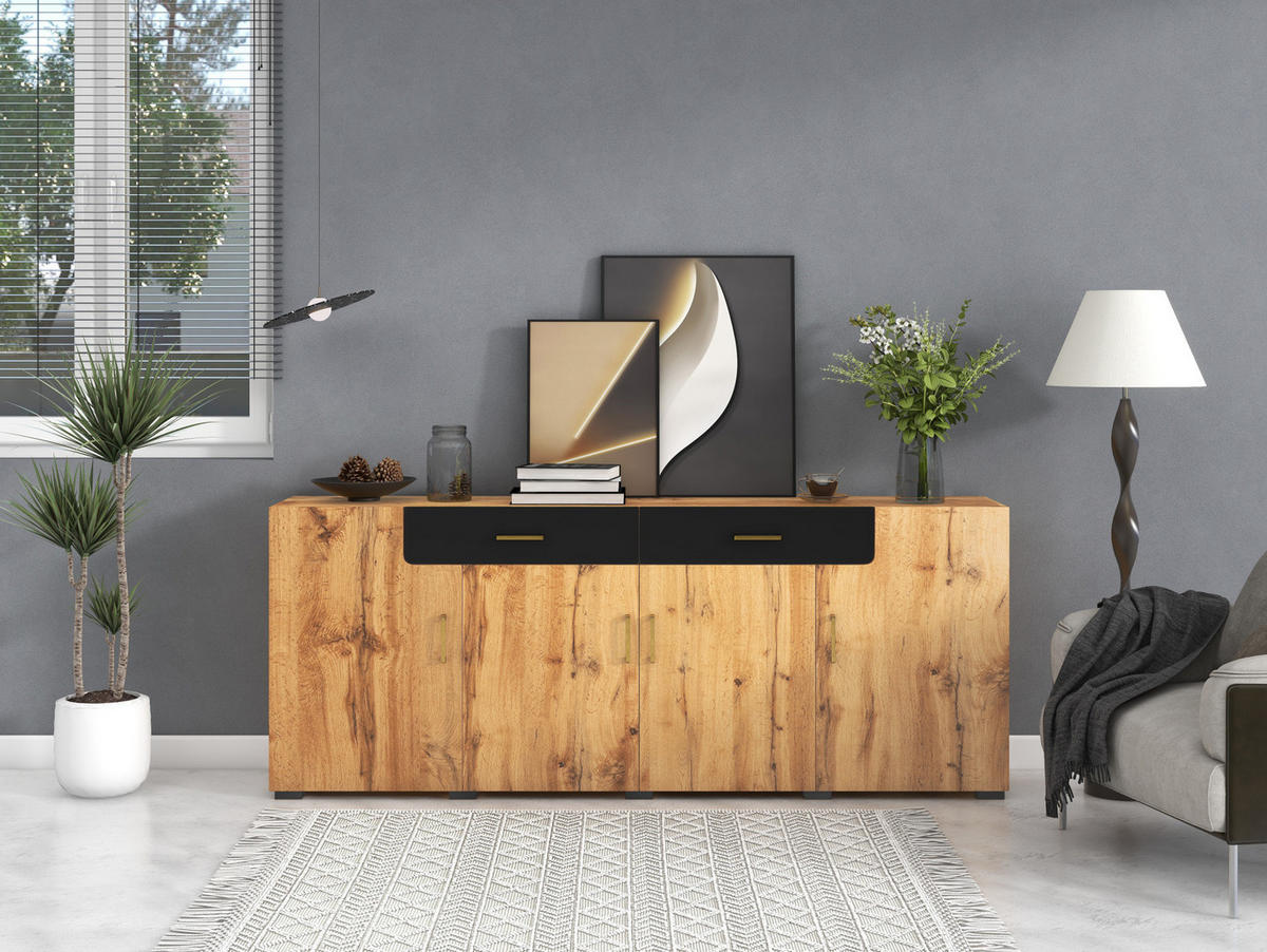 SIDEBOARD 208/39,5/80 cm mit 4 Türen & 2 Schubladen in Weiß/Braun - Braun, Holzwerkstoff (208/80/39.5cm) - BEAOK