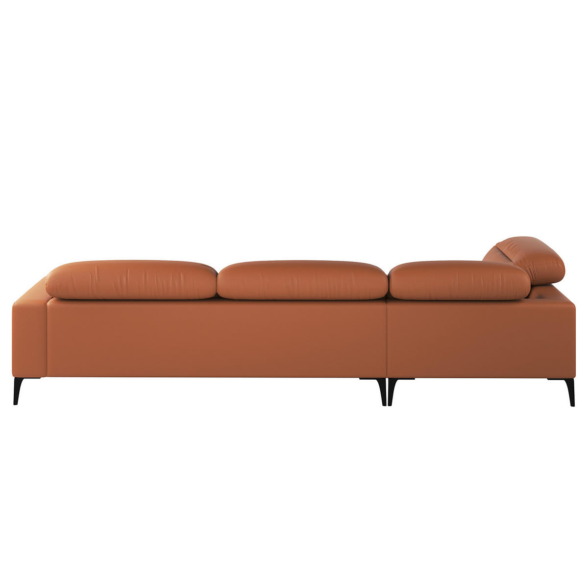 ECKSOFA mit Ottomane - Kastanienfarben/Schwarz, Leder/Metall (325/238cm) - home24
