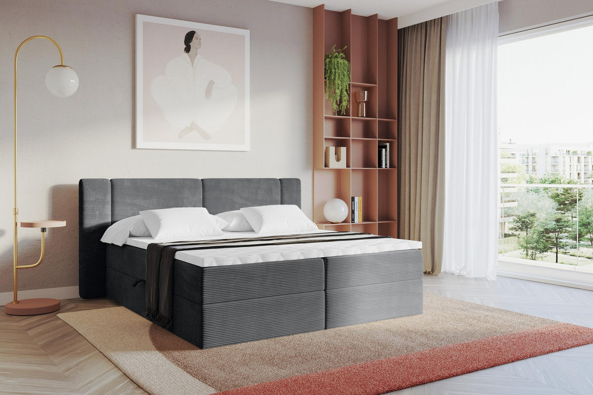BOXBETT mit Matratze H3 - EVON - 140x200 cm Dunkelgrau - Graphitfarben, Holzwerkstoff (140/200cm) - ALTDECOR