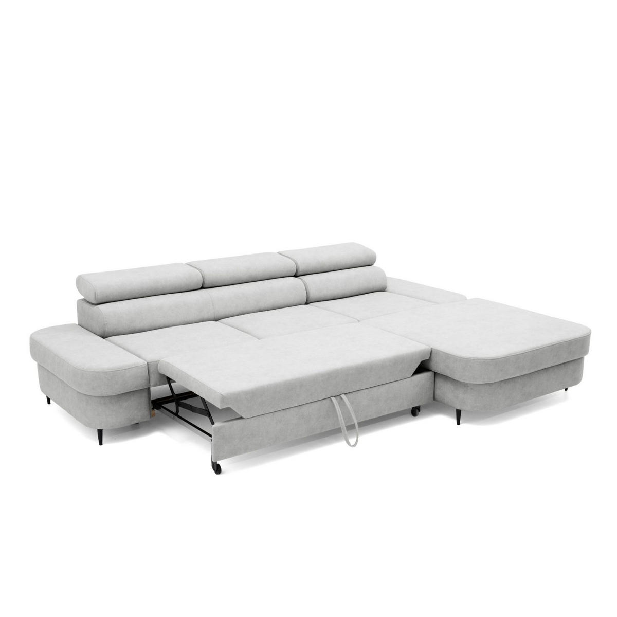 ECKSOFA JAZZ L Rechts mit Schlaffunktion 127x216 Velours Hellgrau - Hellgrau/Schwarz, Holz/Textil (237/285cm) - Muffo