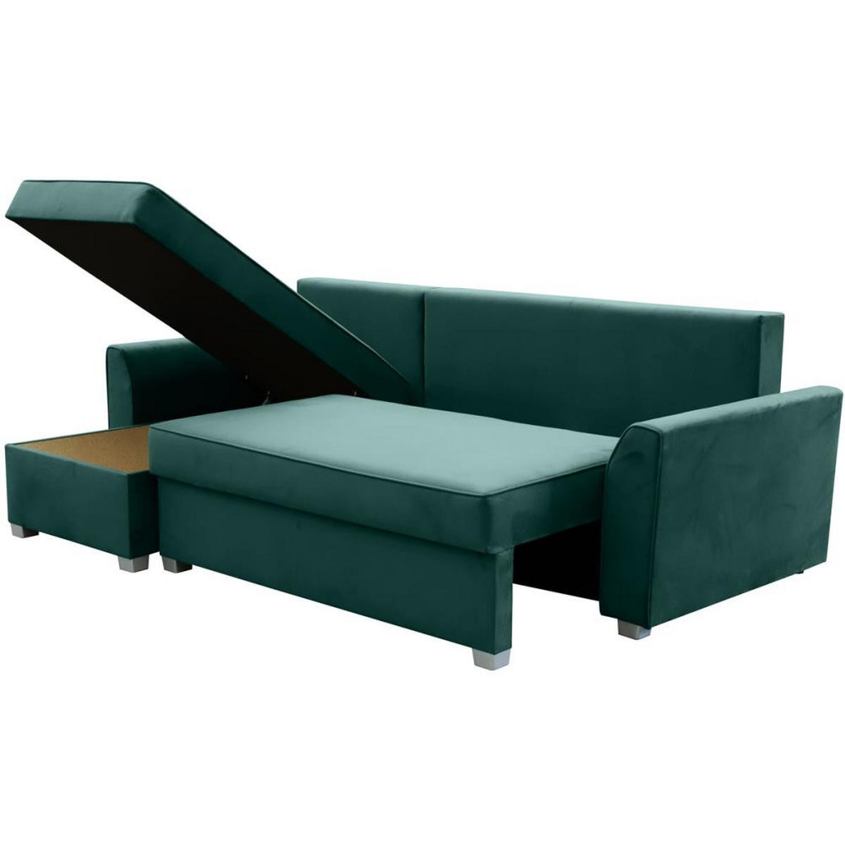 ECKSCHLAFSOFA Teramo grün - Schwarz/Grün, Kunststoff/Textil (235/150cm) - Beautysofa