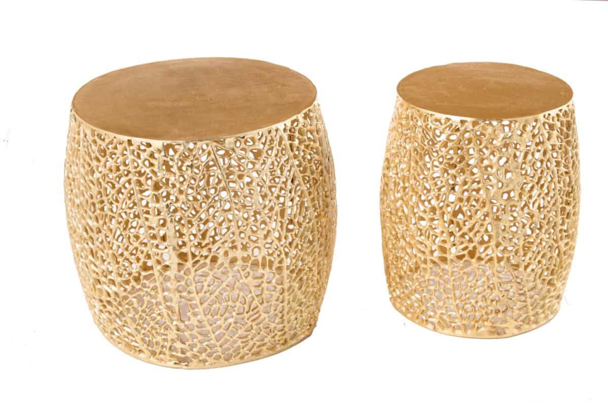 COUCHTISCH 2er Set ABSTRACT LEAF rund Gold 45cm - Goldfarben, Metall (45/45/42cm) - riess-ambiente