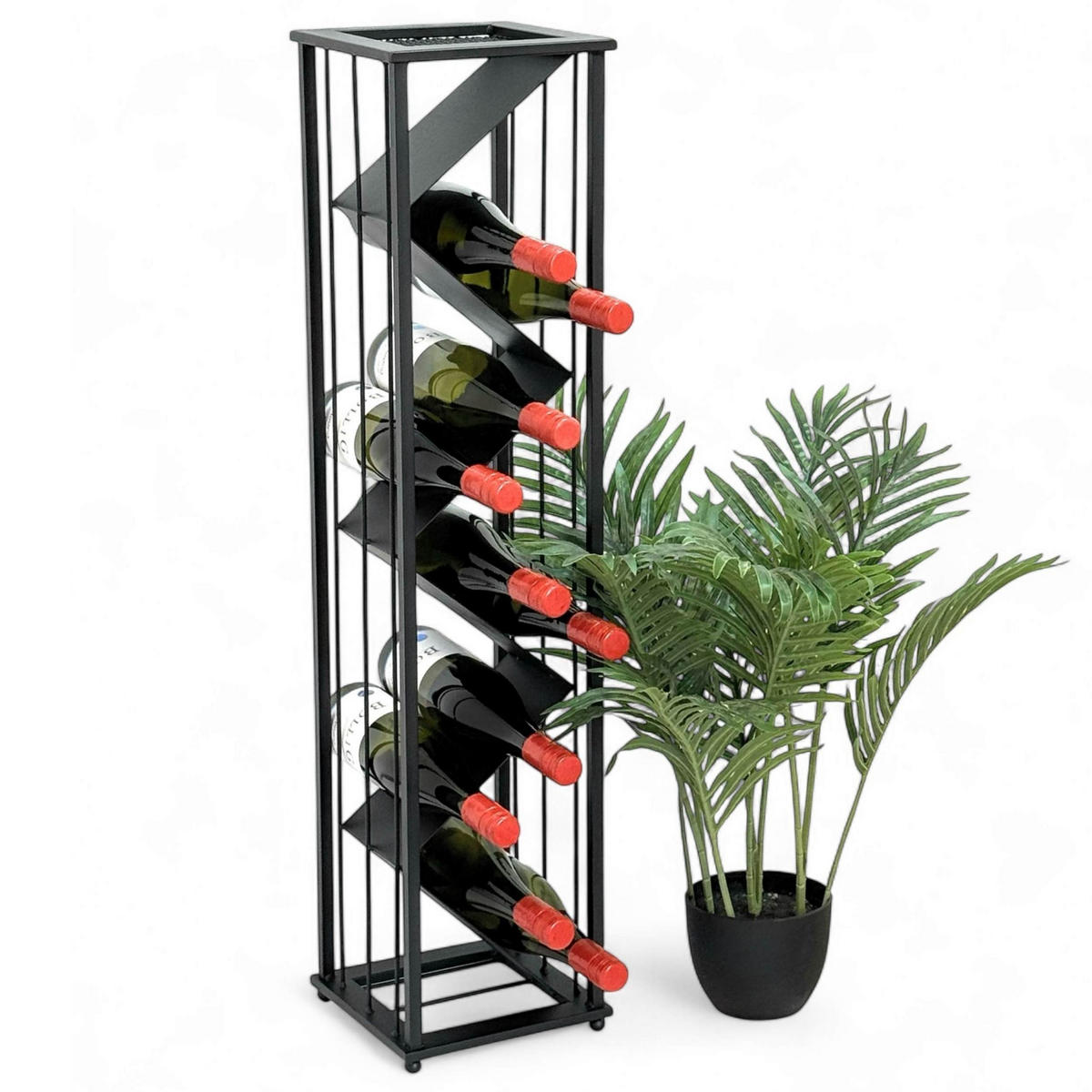 WEINREGAL Metall Schwarz Stehend Flaschenregal - Schwarz, Metall (21/90/21cm) - DanDiBo