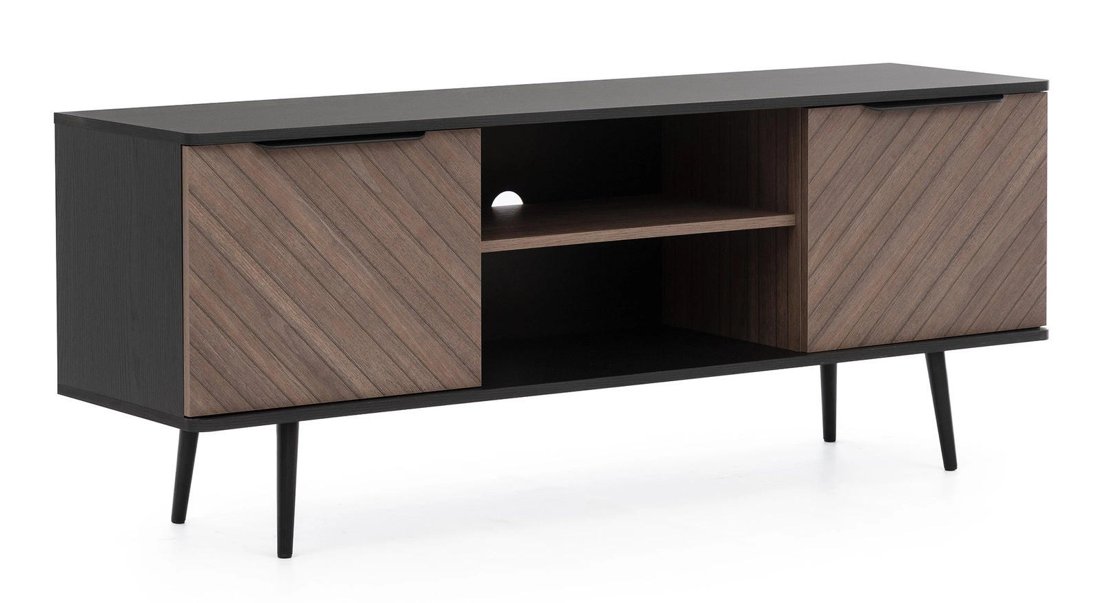 TV-LOWBOARD Pinelli 150 cm breite 2-türig - Schwarz/Braun, Holzwerkstoff/Metall (150/60/41cm) - Ravio
