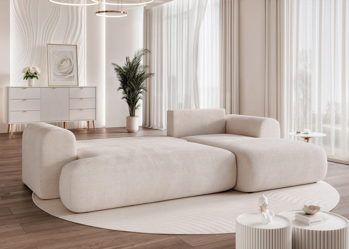 ECKSOFA BLOOM mit Schlaffunktion und Bettkasten Creme - Creme, Holzwerkstoff/Kunststoff (263/150cm) - Idohome