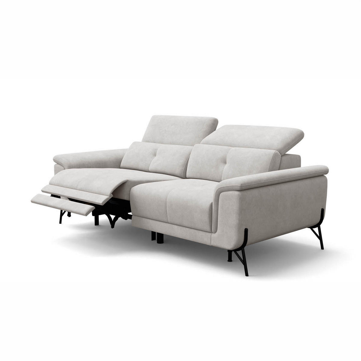 SOFA RELAX AVENA 3-Sitzer, beiger Veloursstoff - Beige/Schwarz, Holz/Textil (204/80/108cm) - Wozimo