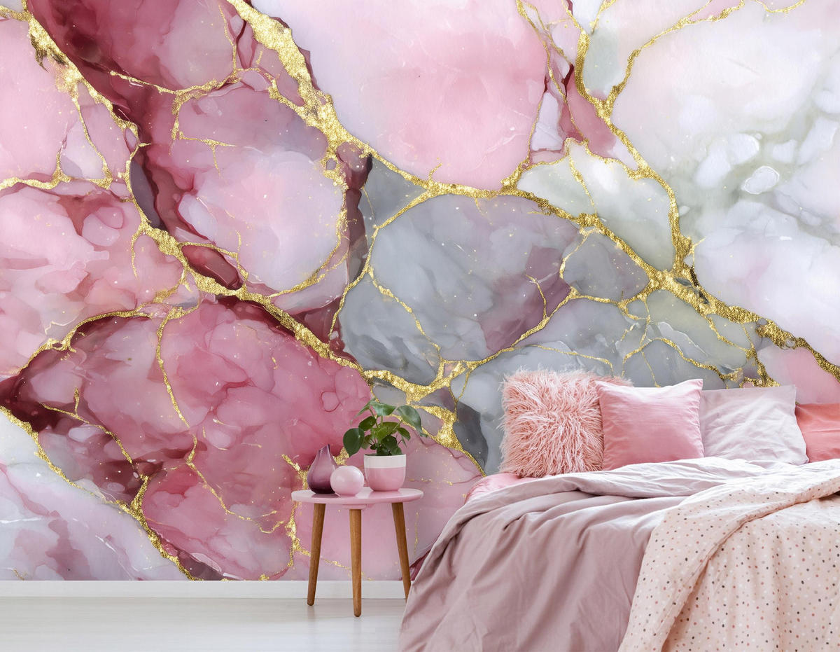 FOTOTAPETE Marmor Abstrakt Rosa 200x140 cm - Multicolor, Papier (200/140cm) - Wallarena