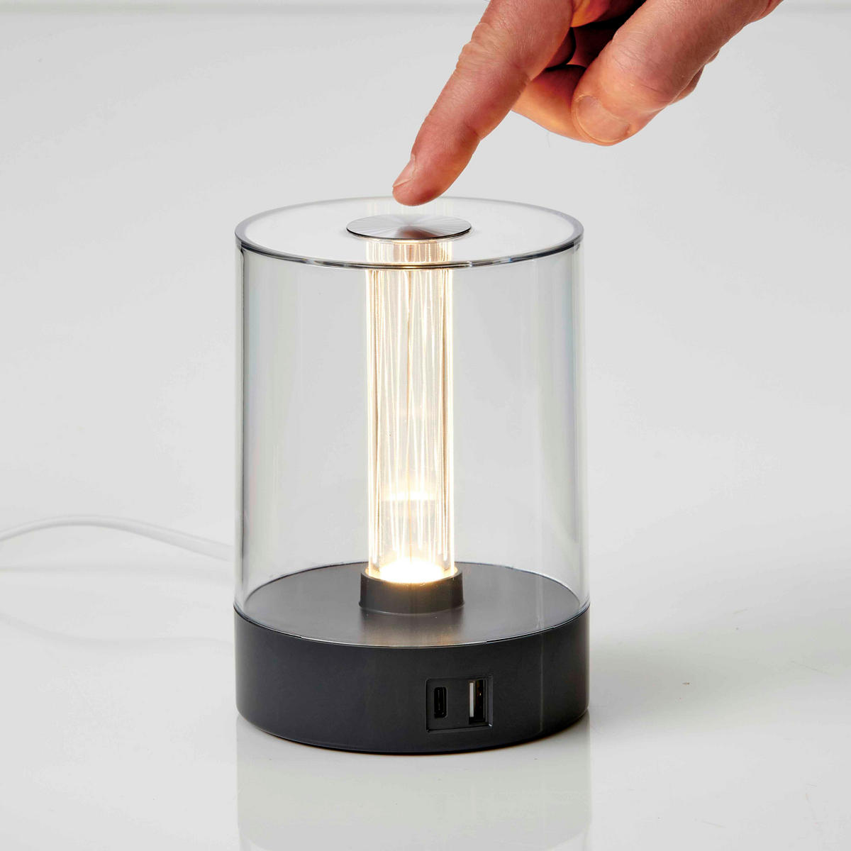LED-TISCHLEUCHTE - dimmbar mit Farbwechsel, Touch-Taste und USB-Ladeports in Grau - Grau, Kunststoff (10.6/10.6/14.6cm) - Northpoint