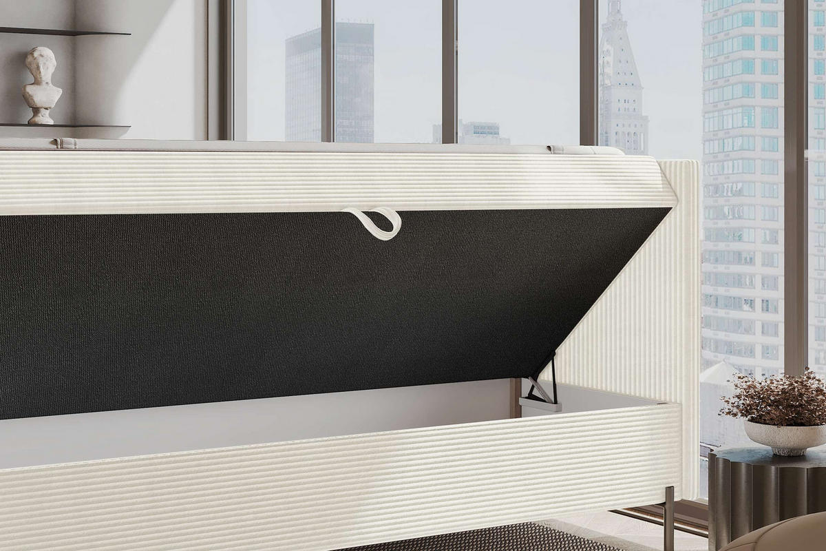 BOXSPRINGBETT VERO Cordstoff Creme 140/200 cm - Creme/Schwarz, Holzwerkstoff/Textil (140/200cm) - 99rooms