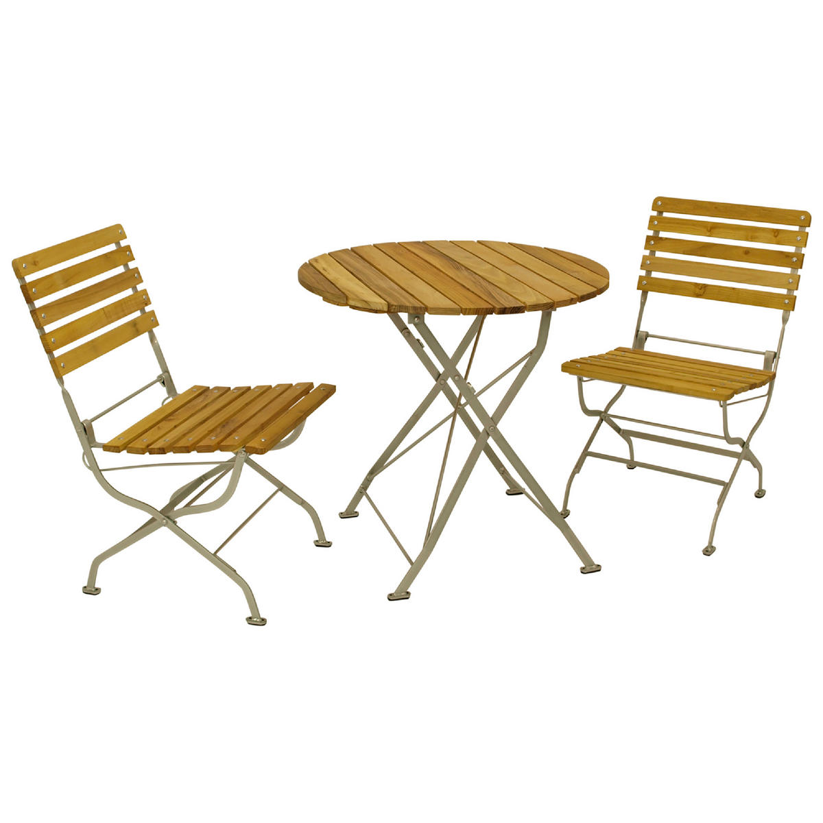 SITZGRUPPE Newcastle 3-teilig, Gartenmöbel Set 2 Personen - Flachstahl - Robinienholz -Bistrotisch Set mit 2 Stühlen, hellgrau - Grau, Holz - TPFGarden