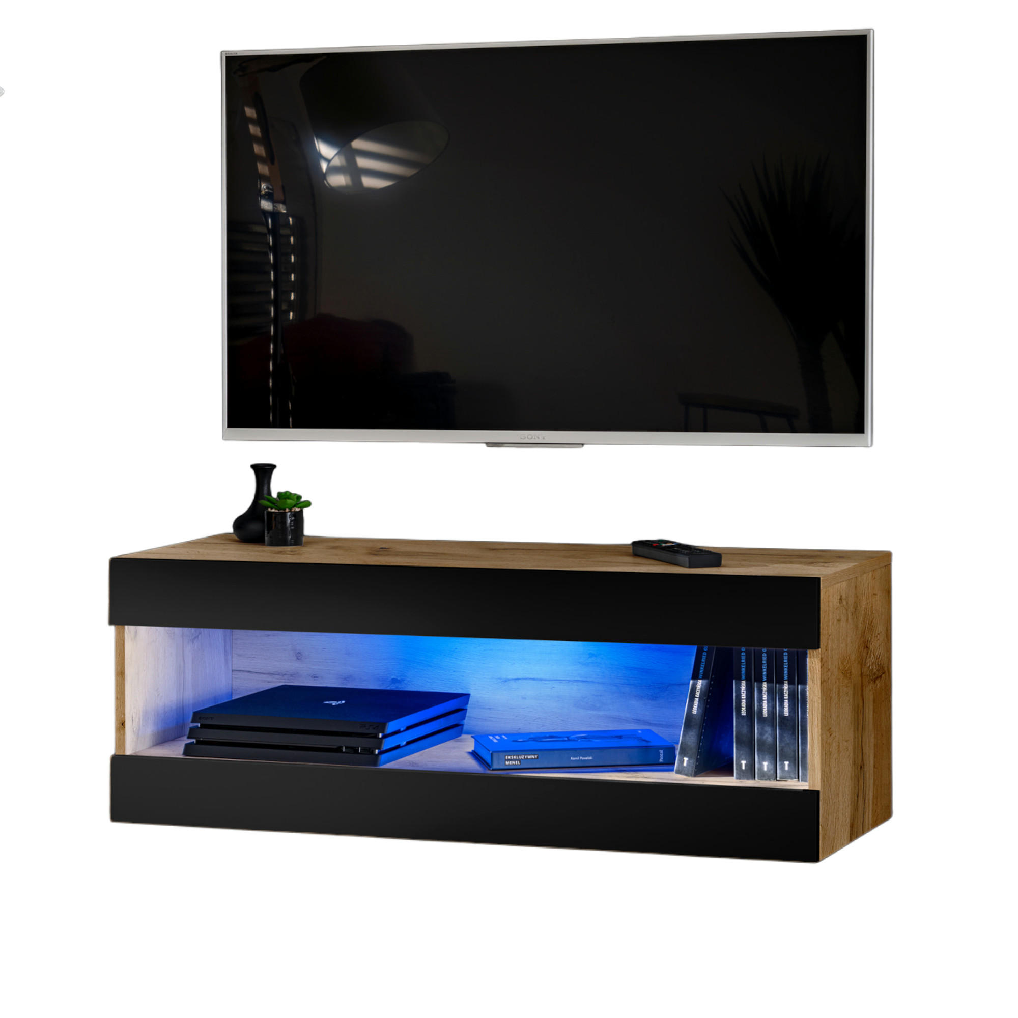Komodee Hängeboard Schwarz, Eiche Wotan 100x36x35 cm