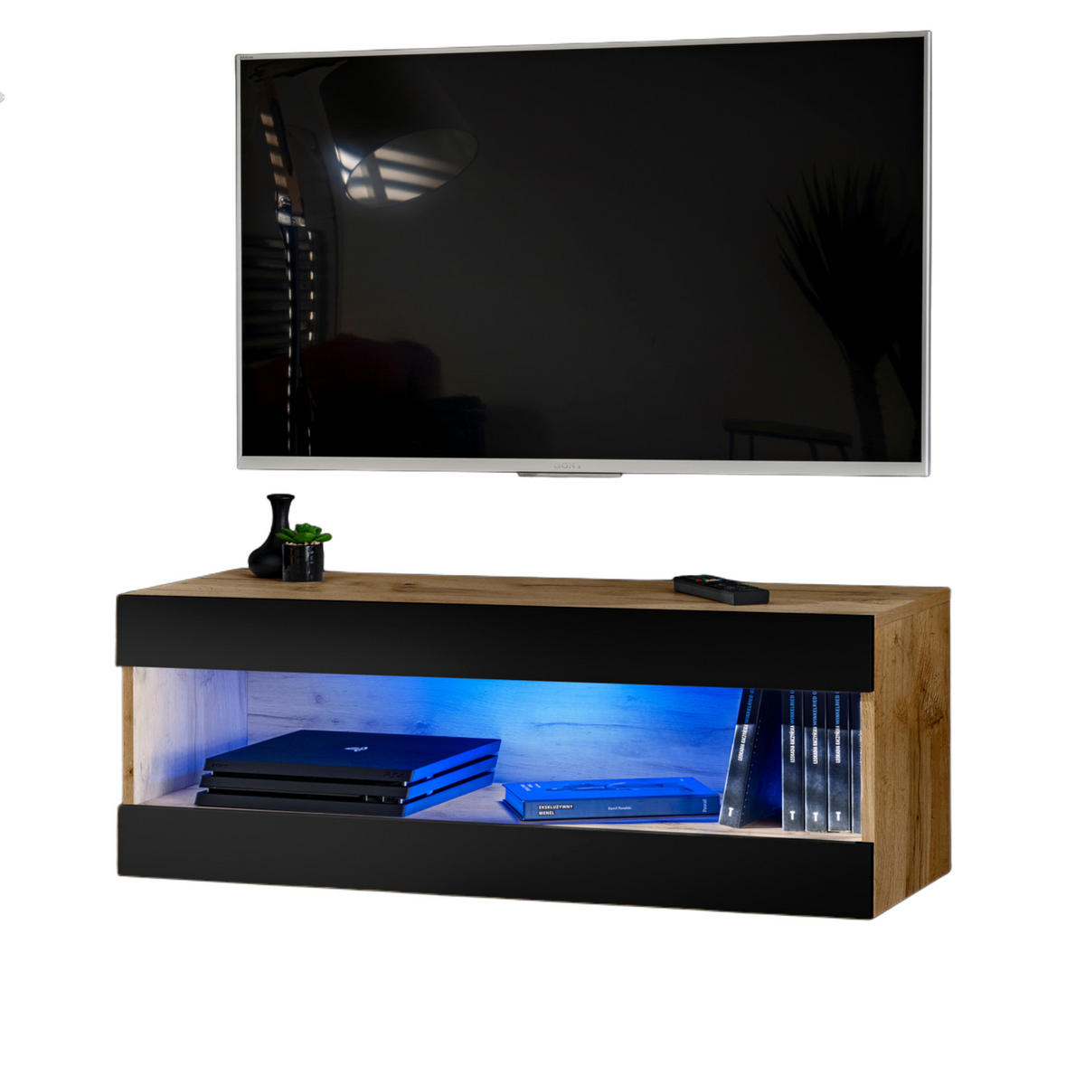 HÄNGEBOARD TV TIVOLI RTV2+BLU Offener Raum Wotan + Schwarz - Schwarz/Weiß, Glas/Holzwerkstoff (100/36/35cm) - Komodee