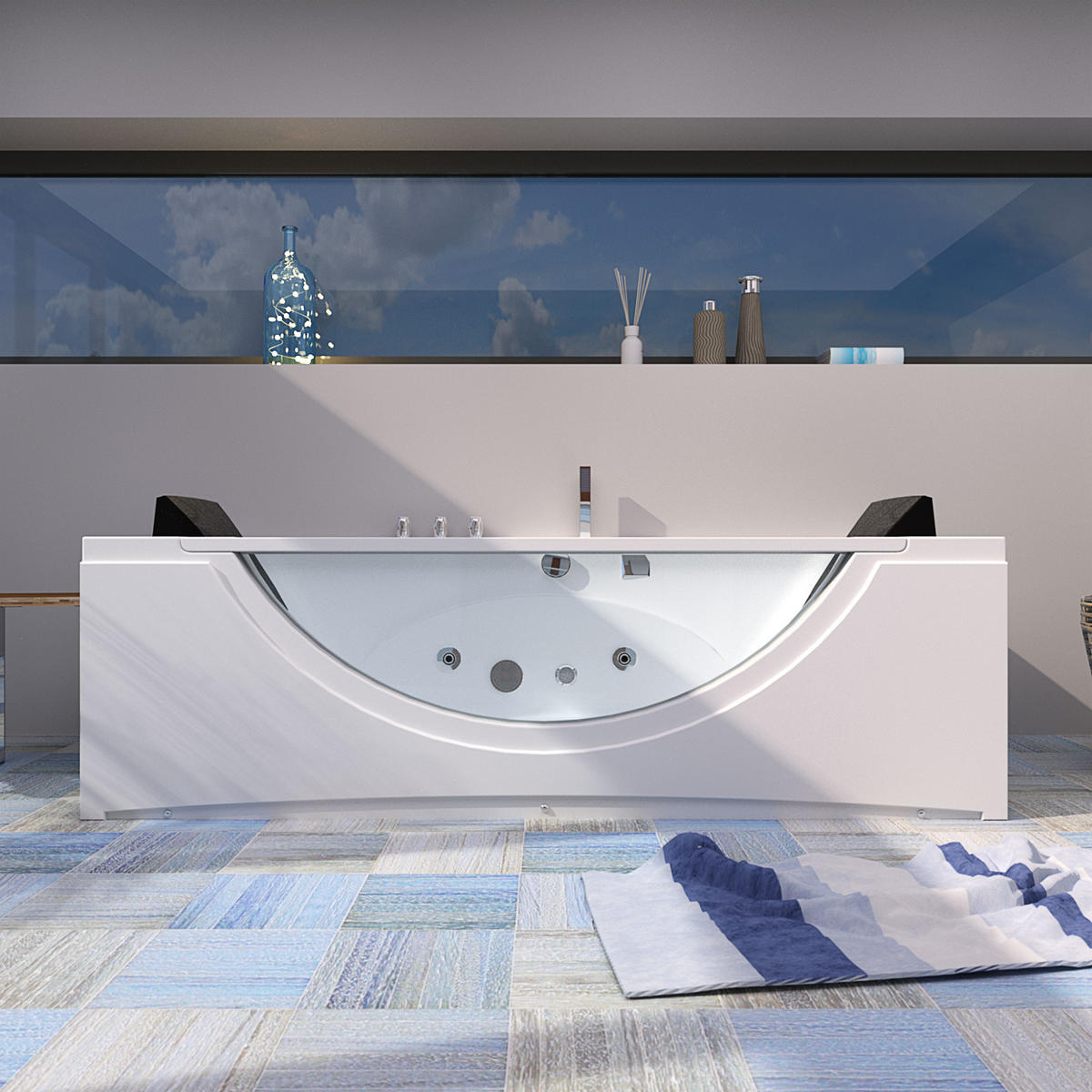 WHIRLPOOL Pool Badewanne Wanne W81-B 180x90cm - Weiß, Glas/Kunststoff (90/55/180cm) - AcquaVapore by Sandra Jentho